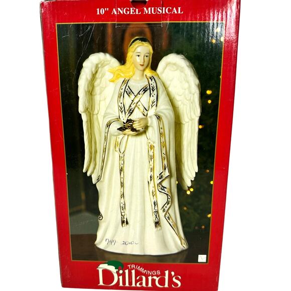 Dillard's Trimmings Vintage 10" Ceramic Musical Christmas Angel Ivory Gold-NEW! - Picture 3 of 7